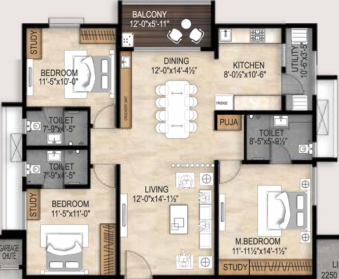 3 BHK Flat in EIPL The Tamarind in Neknampur, Hyderabad - Image 752455