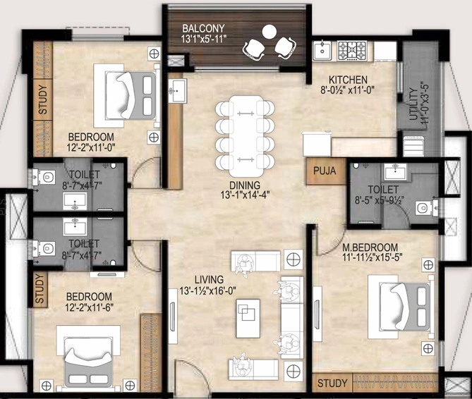 3 BHK Flat in EIPL The Tamarind in Neknampur, Hyderabad - Image 752456