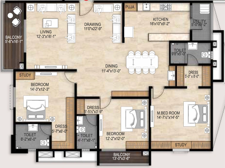 3 BHK Flat in EIPL The Tamarind in Neknampur, Hyderabad - Image 752459