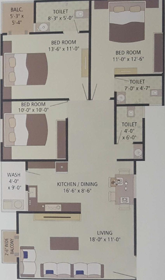 3 BHK Flat in Shree Kalash Residency in New Sama, Vadodara - Image 821828