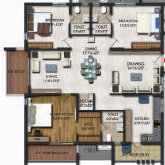 3 BHK Flat in Rajapushpa Regalia in Kokapet, Hyderabad - Image 752839