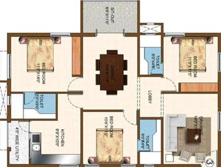 3 BHK Flat in Sri Sreenivasa Fortune Heights in Miyapur, Hyderabad - Image 822008