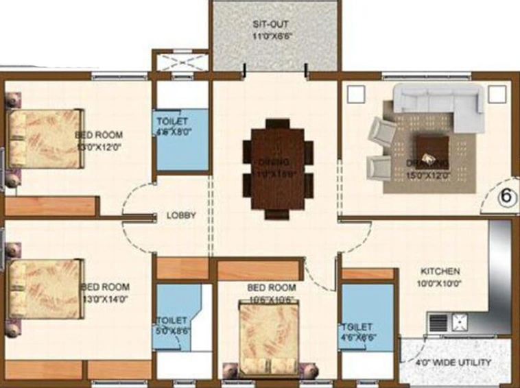 3 BHK Flat in Sri Sreenivasa Fortune Heights in Miyapur, Hyderabad - Image 822009
