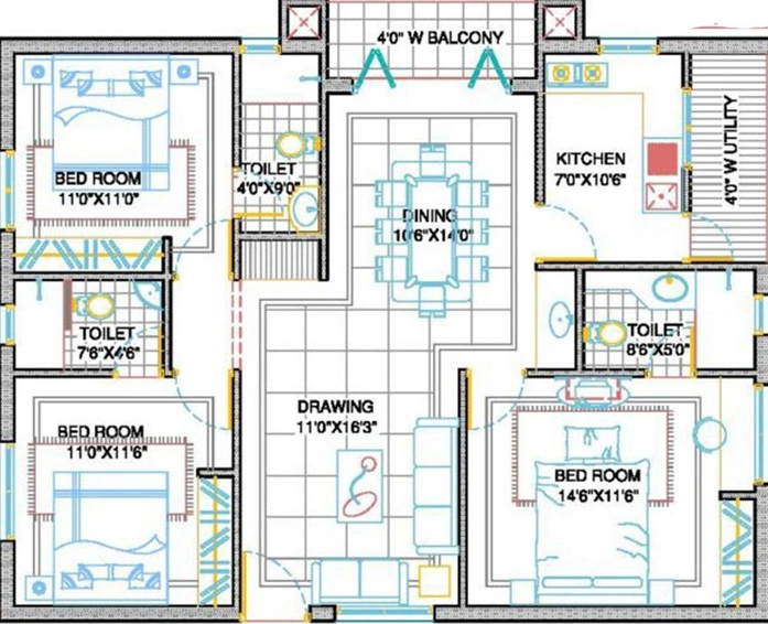 3 BHK Flat in Sri Sreenivasa Fortune Nest in Kondapur, Hyderabad - Image 822018