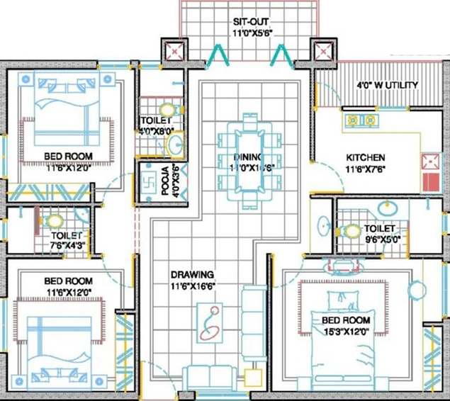 3 BHK Flat in Sri Sreenivasa Fortune Nest in Kondapur, Hyderabad - Image 822020