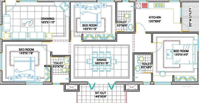 3 BHK Flat in Sri Sreenivasa Fortune Nest in Kondapur, Hyderabad - Image 822022