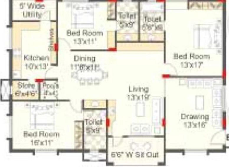 3 BHK Flat in Sri Sreenivasa Windsor in Begumpet, Hyderabad - Image 822036