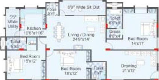 3 BHK Flat in Sri Sreenivasa Windsor in Begumpet, Hyderabad - Image 822037