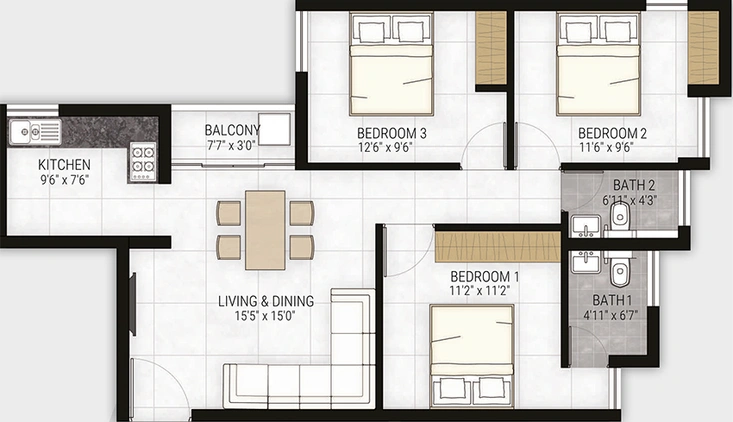 3 BHK Flat in Magishaa Madhav Magnus in Villivakkam, Chennai - Image 822887