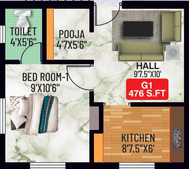 1 BHK Flat in Crest Hritvi in Anakaputhur, Chennai - Image 822927