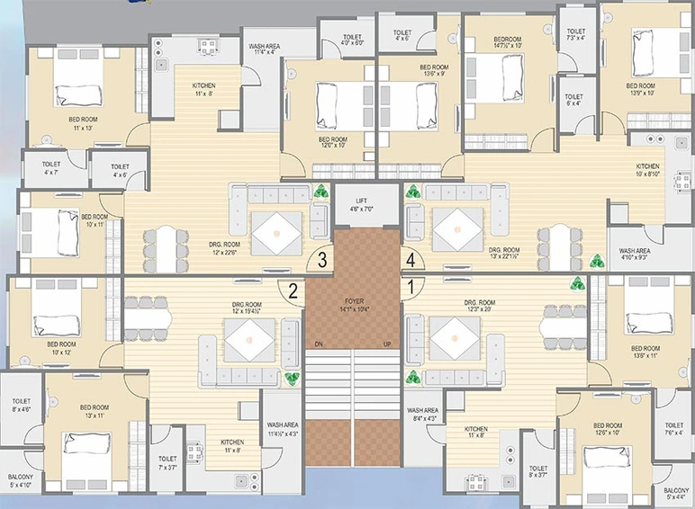 Floor Plan of Rhizome Amita Apartment in Paldi, Ahmedabad - Image 190601