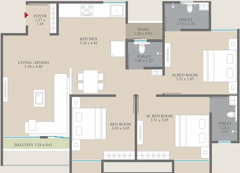 3 BHK Flat in Balaji Nathdwar Resicom in Waghodia Road, Vadodara - Image 823040