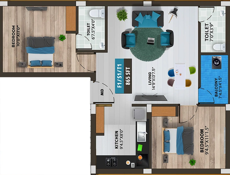 2 BHK Flat in Bharathi Sai Mid Town in Kundrathur, Chennai - Image 823159