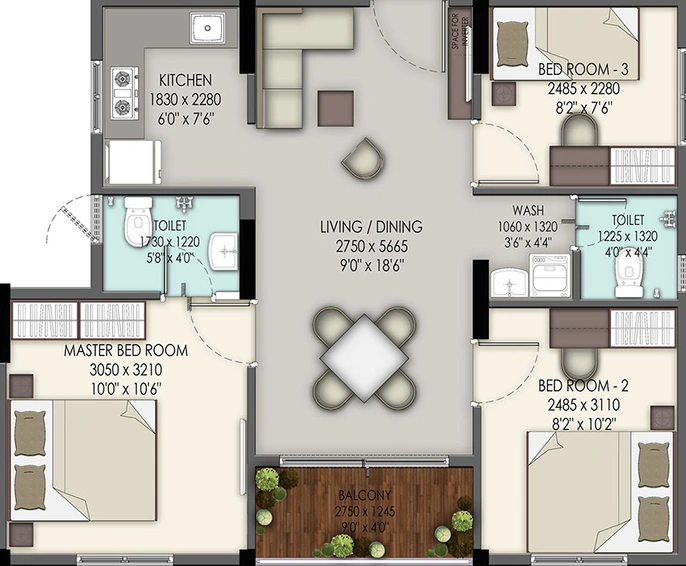 3 BHK Flat in Agarwal Bliss Samudra in Tondiarpet, Chennai - Image 823178