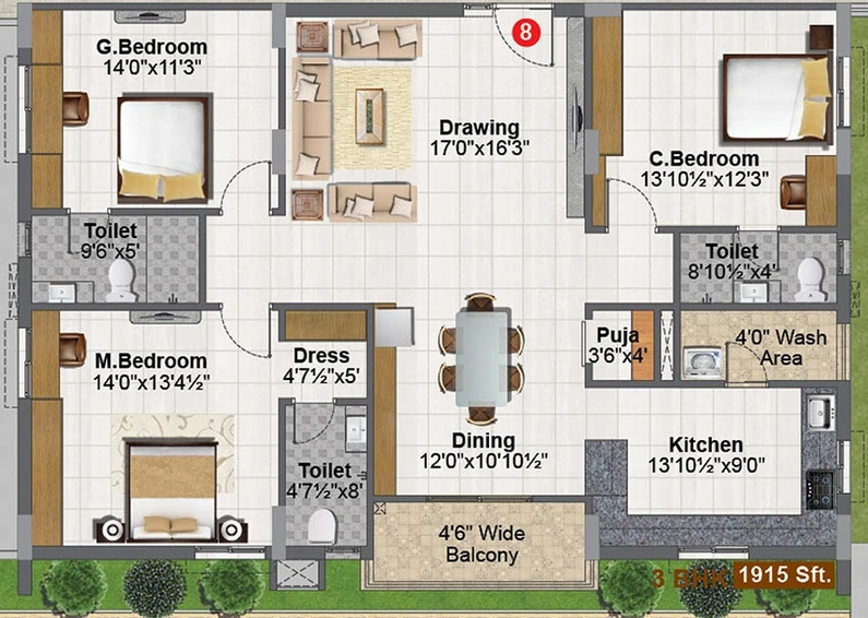 3 BHK Flat in RR Signature in Kokapet, Hyderabad - Image 823414