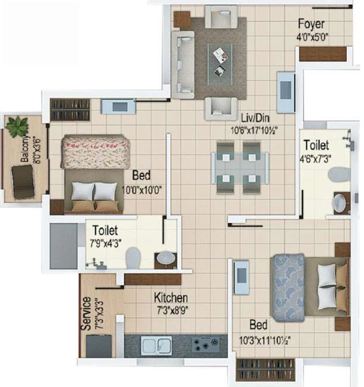 2 BHK Flat in PS Srijan Nexterra Phase 2 in Sholinganallur, Chennai - Image 823506