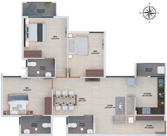 3 BHK Flat in PS Srijan Nexterra Phase 2 in Sholinganallur, Chennai - Image 823507