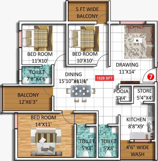 3 BHK Flat in Chethana Heritage in Mahadevapura, Bangalore - Image 823618