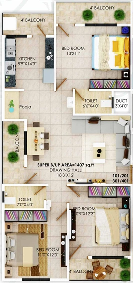 3 BHK Flat in Shree Sudhakar Residency in Wanadongri, Nagpur - Image 765867