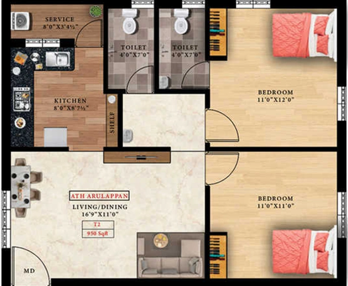 2 BHK Flat in ATH Arulappan in Pammal, Chennai - Image 823863