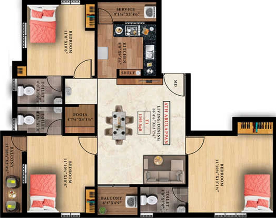3 BHK Flat in ATH Arulappan in Pammal, Chennai - Image 823864