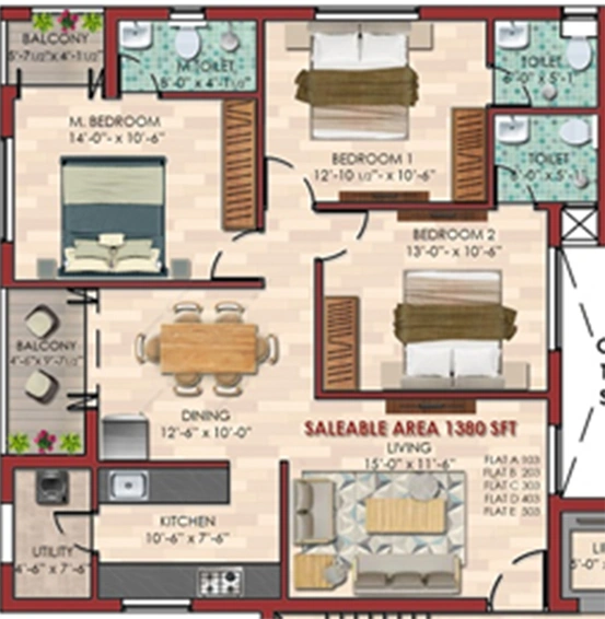 3 BHK Flat in KCee Aaradhyam in Virugambakkam, Chennai - Image 824187
