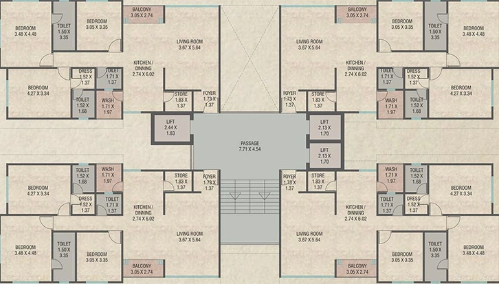 Floor Plan of Shree Shyam Red Coral Hamptons in Gotri, Vadodara - Image 193264