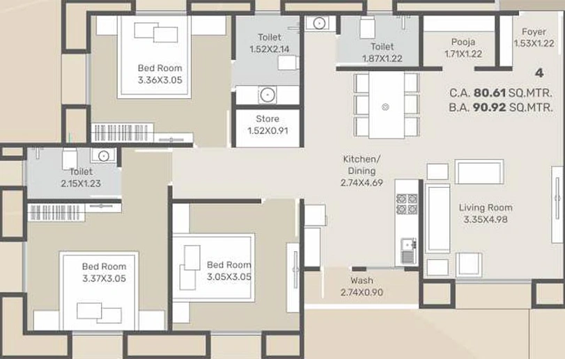 3 BHK Flat in Dhruvit Sharnam Arcade in Harni, Vadodara - Image 824103