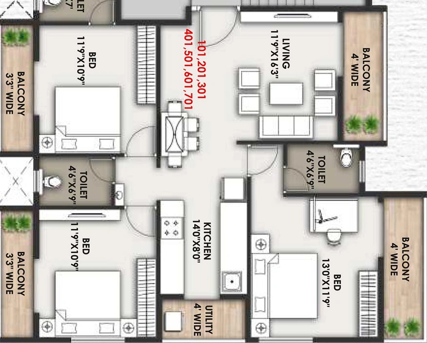 3 BHK Flat in Daksh Bliss in Indira Nagar, Nashik - Image 824241