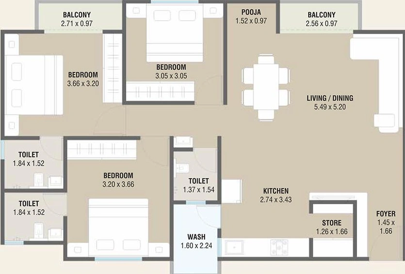 3 BHK Flat in Maruti Shivalay Luxuria in Waghodia Road, Vadodara - Image 824329