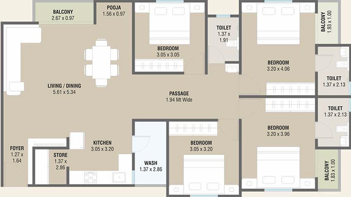 4 BHK Flat in Maruti Shivalay Luxuria in Waghodia Road, Vadodara - Image 824330