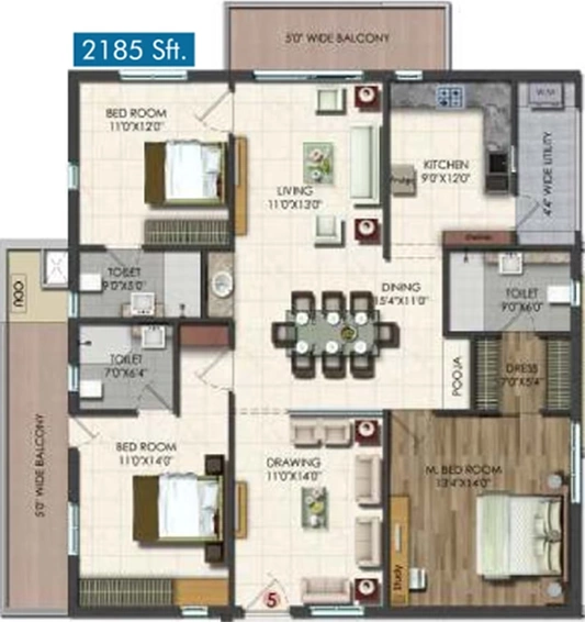 3 BHK Flat in Vishnu Vistara in Hitech City, Hyderabad - Image 757302