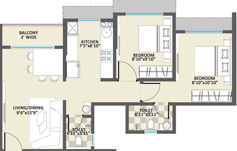 2 BHK Flat in Jewel Vistaz in Kalyan East, Thane - Image 824767