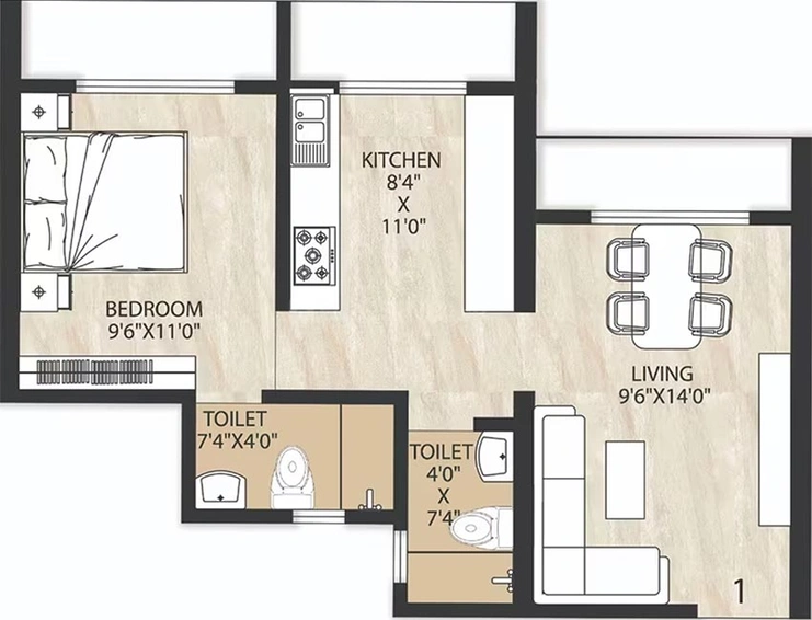 1 BHK Flat in Gauri Vinayak Metro Pride in Thakurli East, Thane - Image 824797