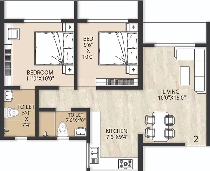 2 BHK Flat in Gauri Vinayak Metro Pride in Thakurli East, Thane - Image 824798