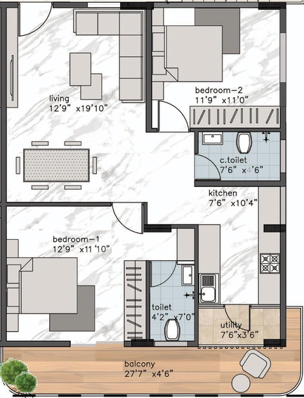 2 BHK Flat in Enclavar Royal Enclave in Cox Town, Bangalore - Image 824874