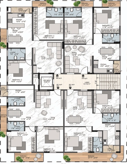Floor Plan of Enclavar Royal Enclave in Cox Town, Bangalore - Image 196553