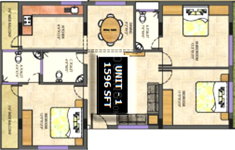 3 BHK Flat in Anubhava Ishwerya Sai Krupa in Hebbal, Bangalore - Image 825075