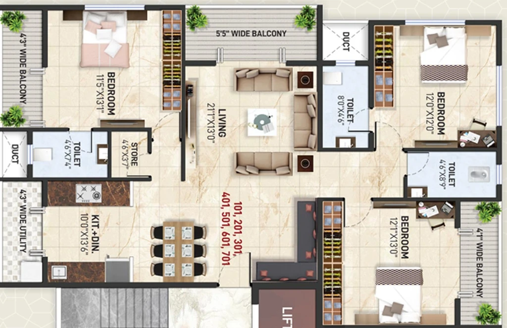 3 BHK Flat in Khode Vatsala Heights in Panchavati, Nashik - Image 762188