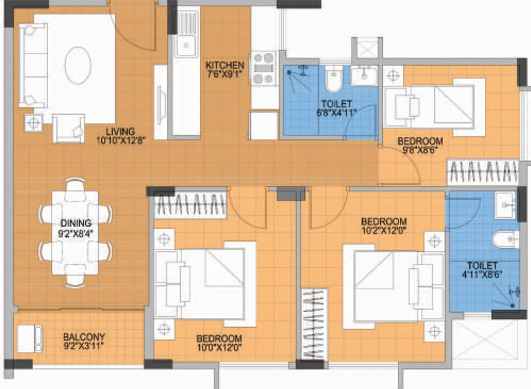 3 BHK Flat in BSCPL Bollineni Nestor in Yelahanka, Bangalore - Image 825136