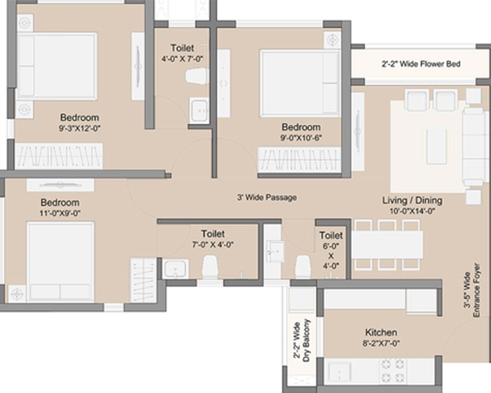 3 BHK Flat in Sunteck Ultra World in Naigaon East, Palghar - Image 825475