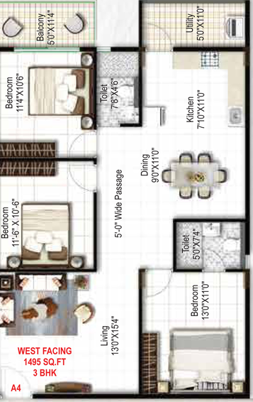 3 BHK Flat in Mukunda Nandanam in KR Puram, Bangalore - Image 826459