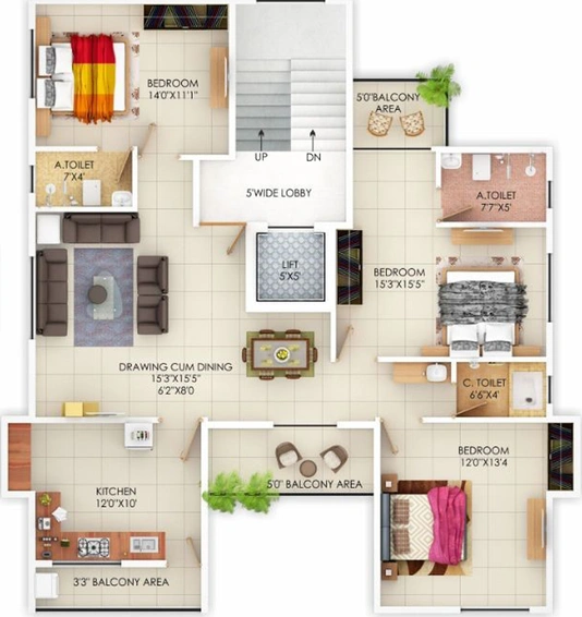3 BHK Flat in Gruh Chhaya Sparsh 2 in Swawlambi Nagar, Nagpur - Image 765896