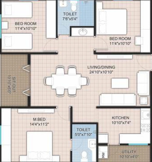 3 BHK Flat in Modi Mayflower Grande in Mallapur, Hyderabad - Image 826885