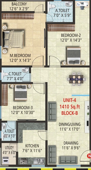 3 BHK Flat in SGK Sunview Homes in Electronic City, Bangalore - Image 826932