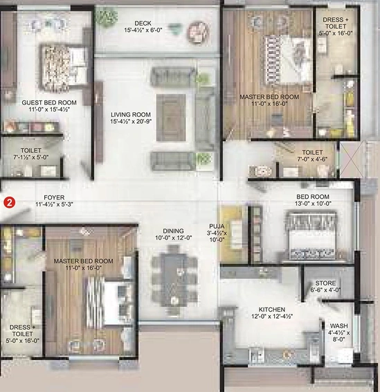 4 BHK Flat in Happy Celebrity Greens in Vesu, Surat - Image 827185