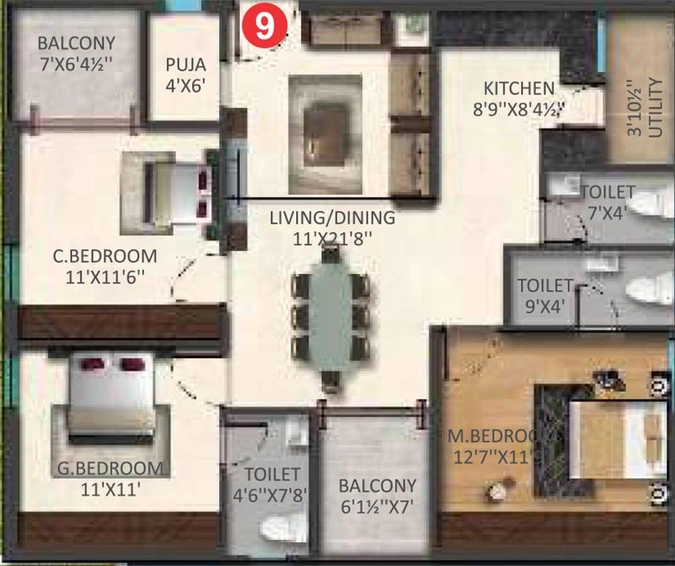 3 BHK Flat in Akshita Heights 6 in Malkajgiri, Hyderabad - Image 827213