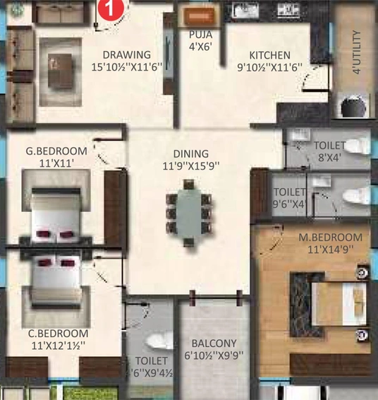 3 BHK Flat in Akshita Heights 6 in Malkajgiri, Hyderabad - Image 827214