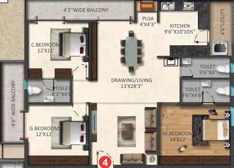 3 BHK Flat in Akshita Heights 6 in Malkajgiri, Hyderabad - Image 827215