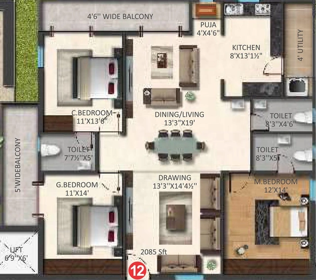 3 BHK Flat in Akshita Heights 6 in Malkajgiri, Hyderabad - Image 827216